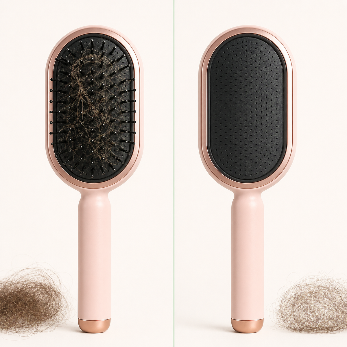 Retractable self-cleaning bristles releasing trapped hair from spray comb