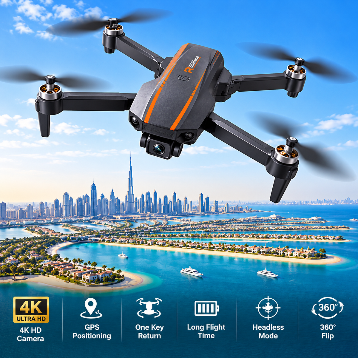 4K HD Foldable Camera Drone with LCD Remote – 360° Flip
