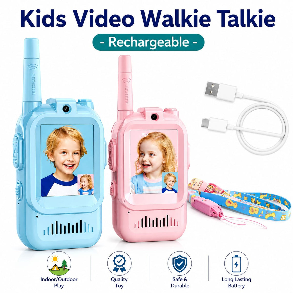 Kids HD Video Walkie Talkie Camera Set – Rechargeable 2-Way Communication Toy