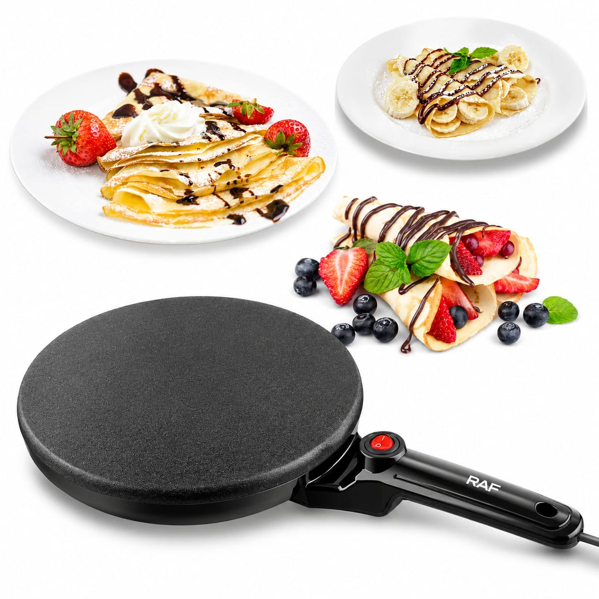 RAF R.5209B Electric Crepe Maker – 600W Non-Stick Pancake Maker - feature view