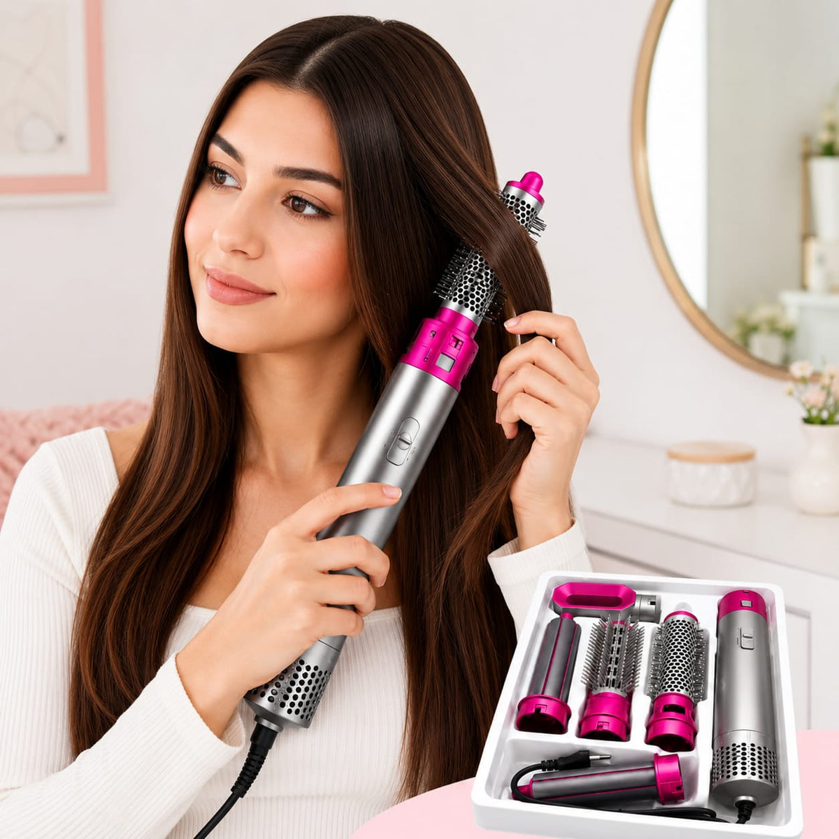 5-in-1 Hot Air Styler Hair Dryer Brush Set - use-case view
