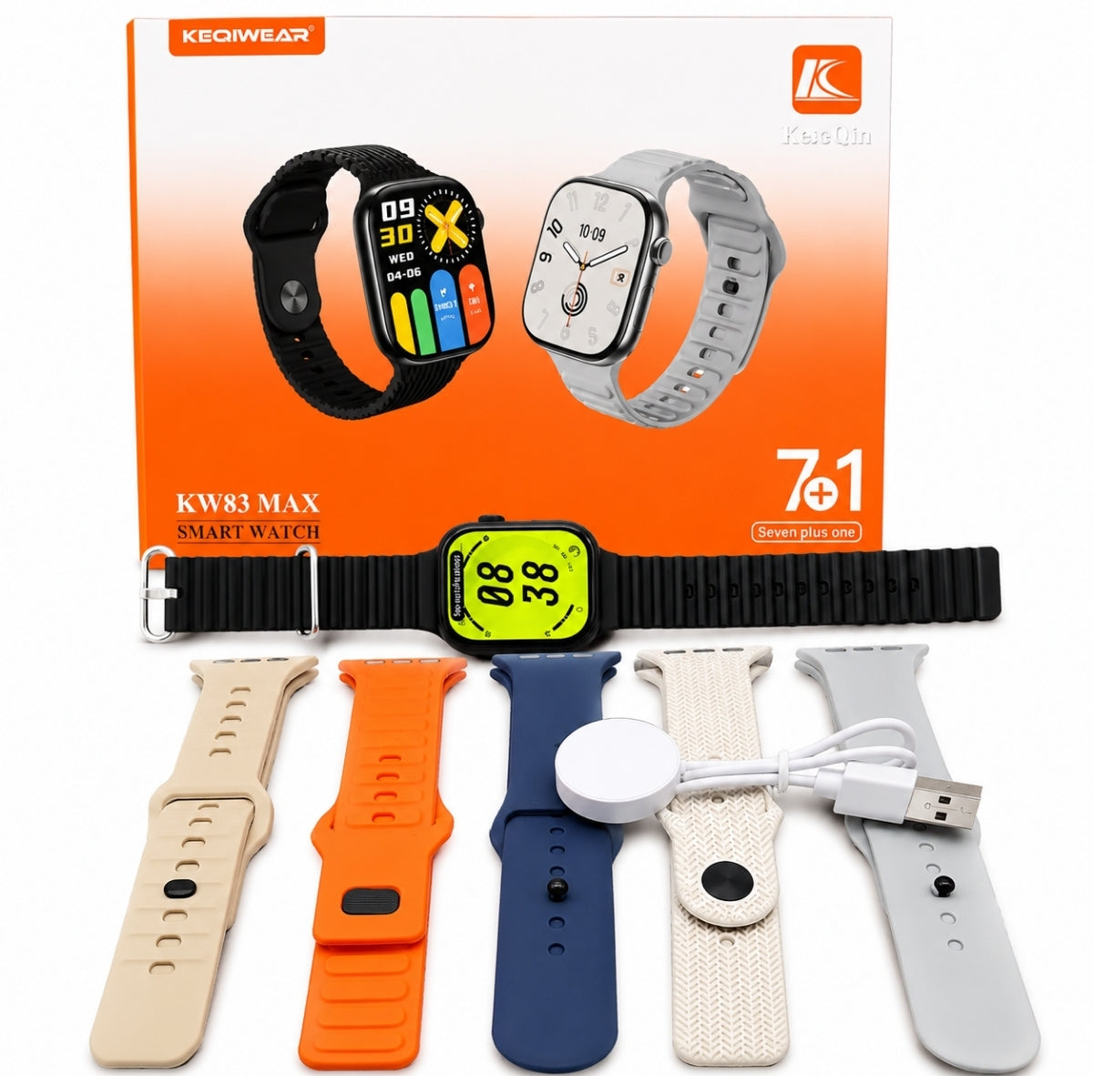 KW83 MAX 7+1 Bluetooth Smartwatch with 7 Interchangeable Straps