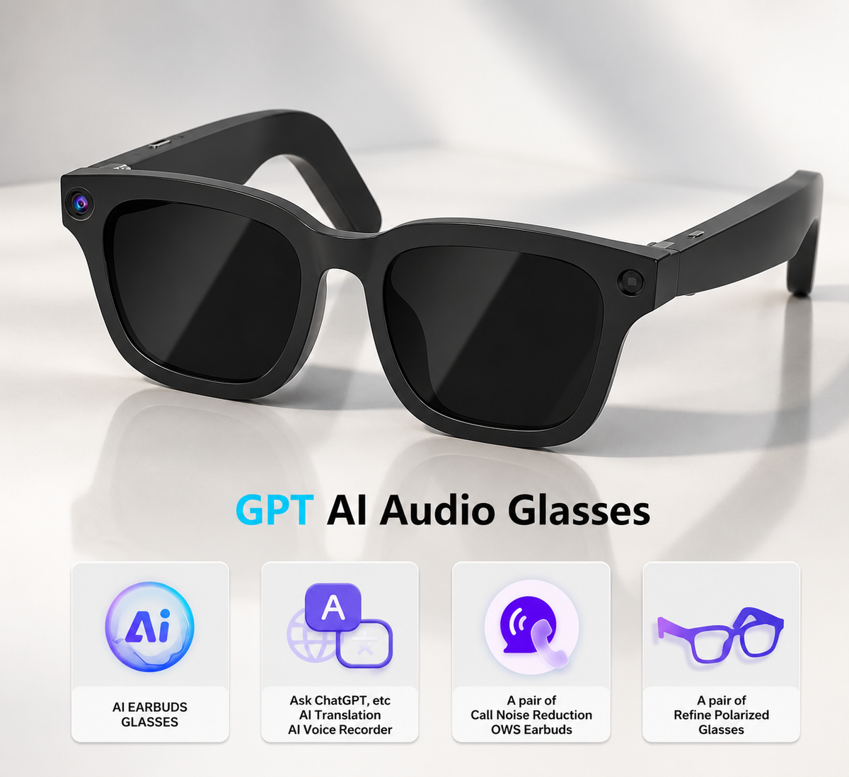 AI smart glasses with wearable camera for hands-free photos and video