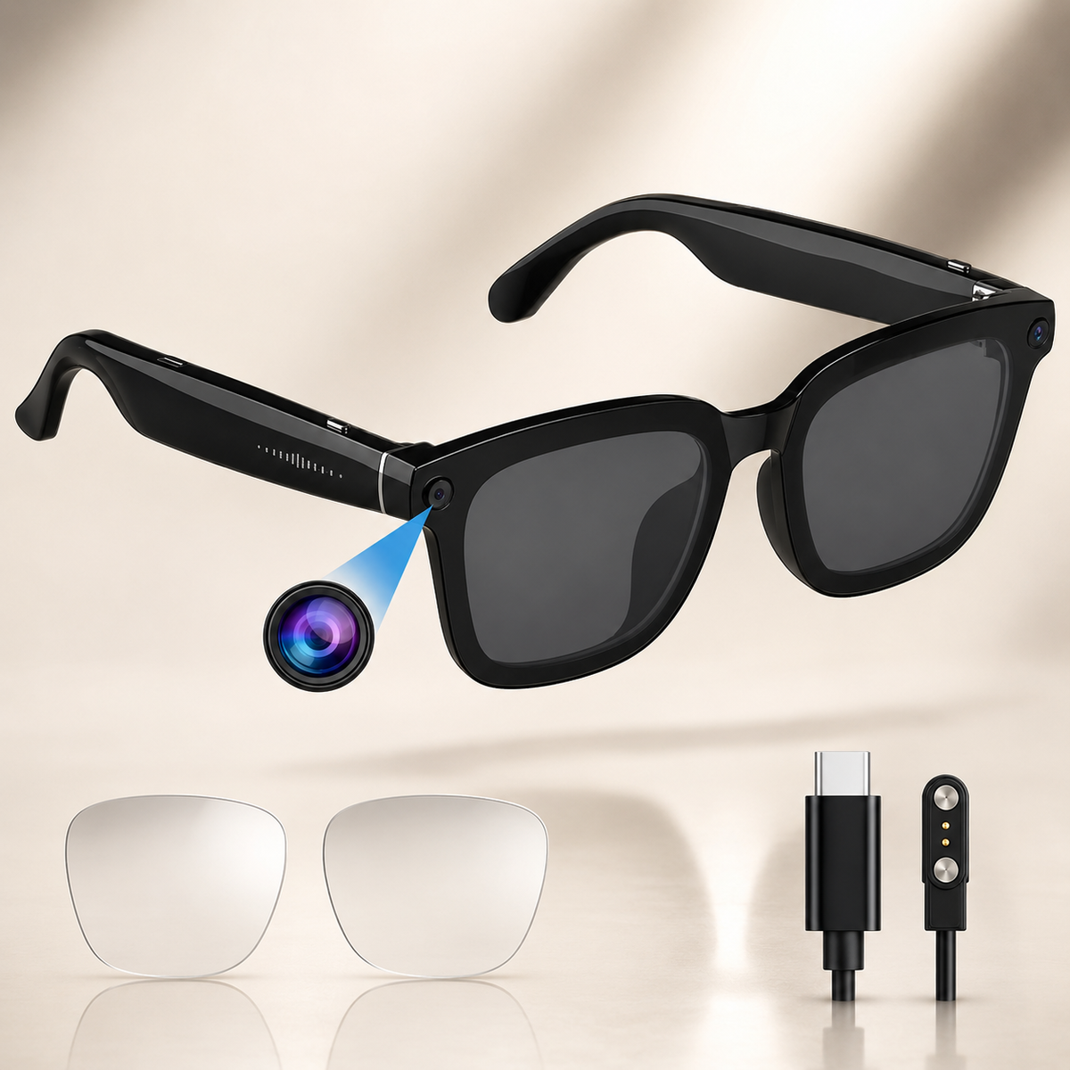 6-in-1 AI smart glasses with HD camera and photochromic lenses