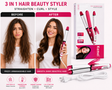 Kemei 3-in-1 Hair Beauty Styler – Straightener, Curler & Volumizer