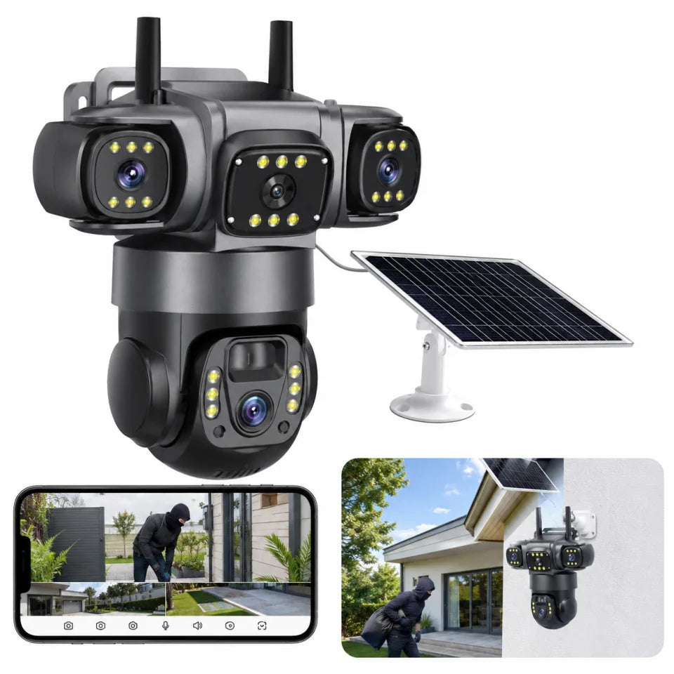 Solar AI 3-Lens WiFi Security Camera | 1080P HD | 360° PTZ | Full Color Night Vision