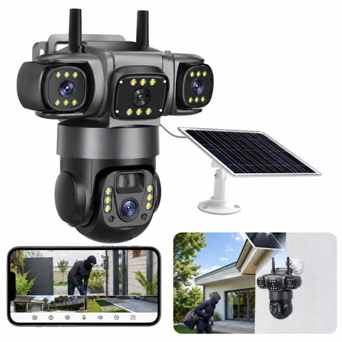 Solar AI 3-Lens WiFi Security Camera | 1080P HD | 360° PTZ | Full Color Night Vision