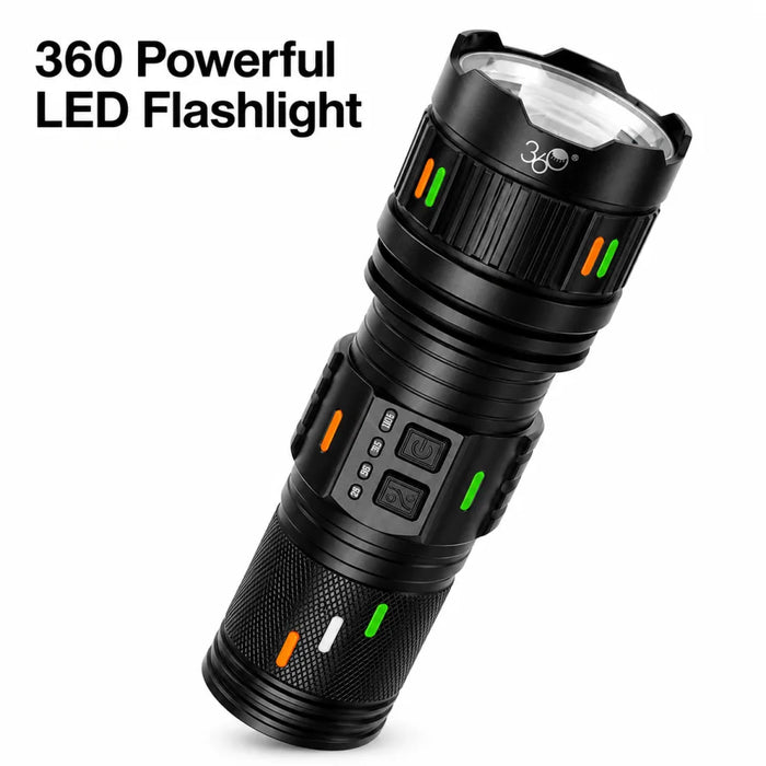 360 Powerful LED Flashlight 60000mAh Rechargeable Tactical Torch – Super Bright Searchlight