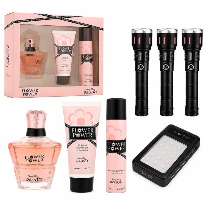 Flower Power Gift Set + 3 Heavy-Duty LED Torches + 20,000mAh PREOM Power Bank Combo