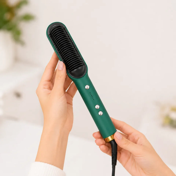Professional Electric Hair Straightening Comb Brush – 5 Heat Levels (Green)