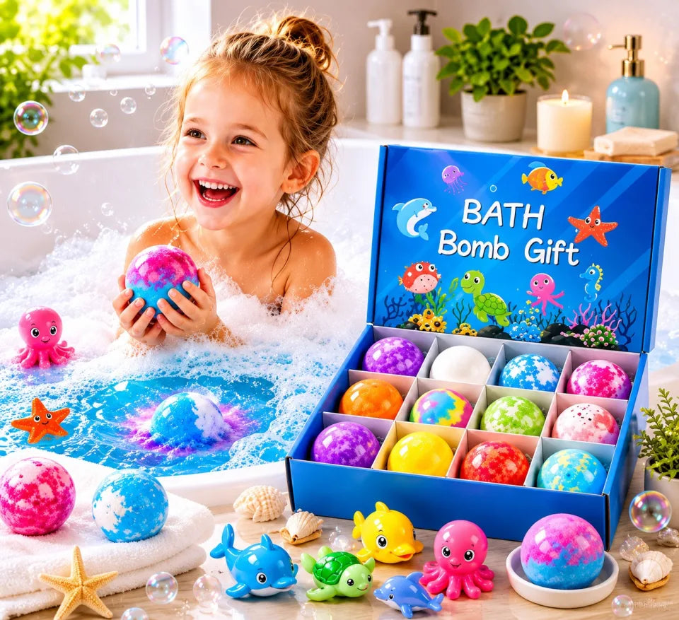 12-Piece Kids Bath Bomb Gift Set – Colorful Fizzy Bath Balls for Children