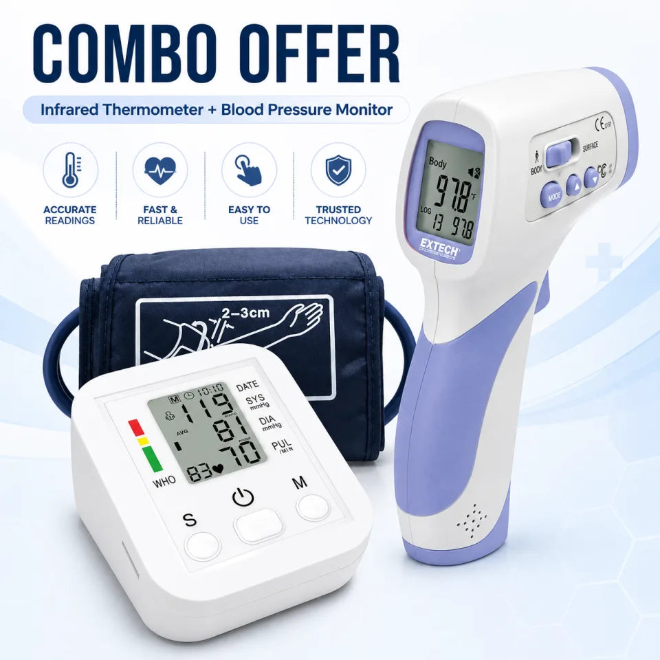 2-in-1 Home Health Combo – Infrared Thermometer & Digital Blood Pressure Monitor