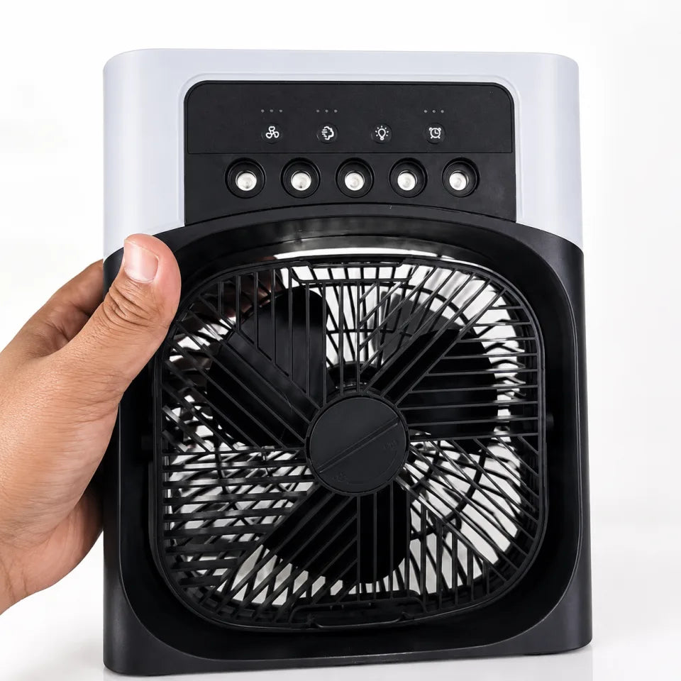 Portable Mini Air Cooler with 3-Speed Fan, LED Light & Timer