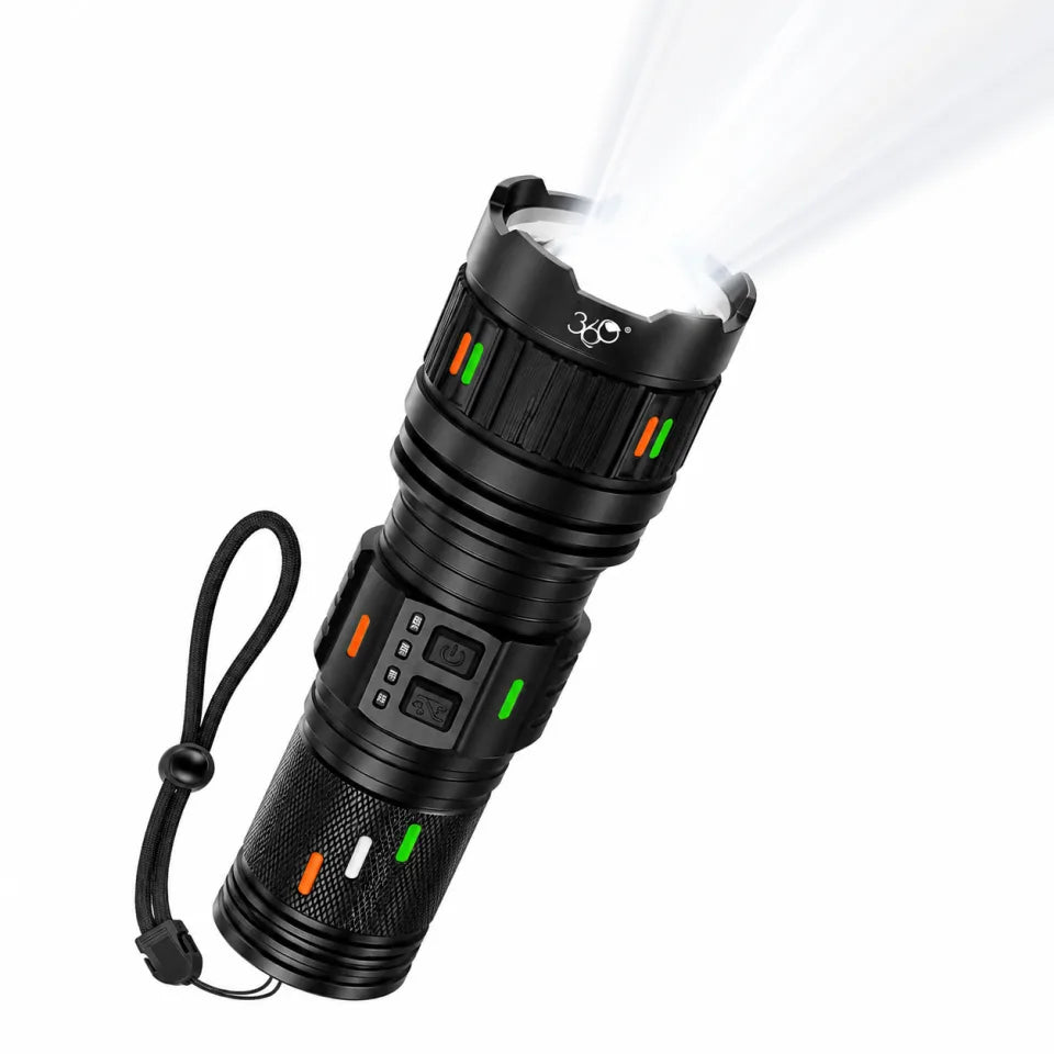 360 Powerful LED Flashlight 60000mAh Rechargeable Tactical Torch – Super Bright Searchlight