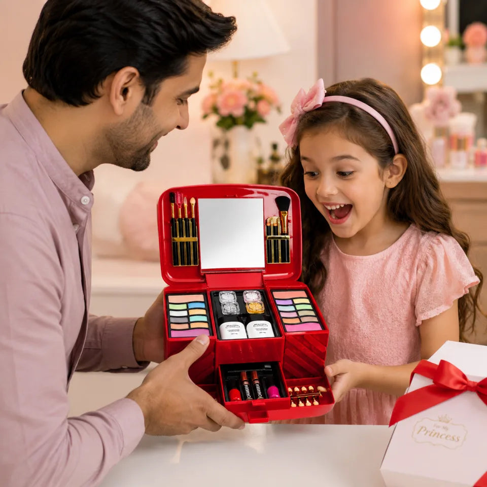 Luxury All-in-One Kids Makeup Kit with Portable Vanity Case & Mirror