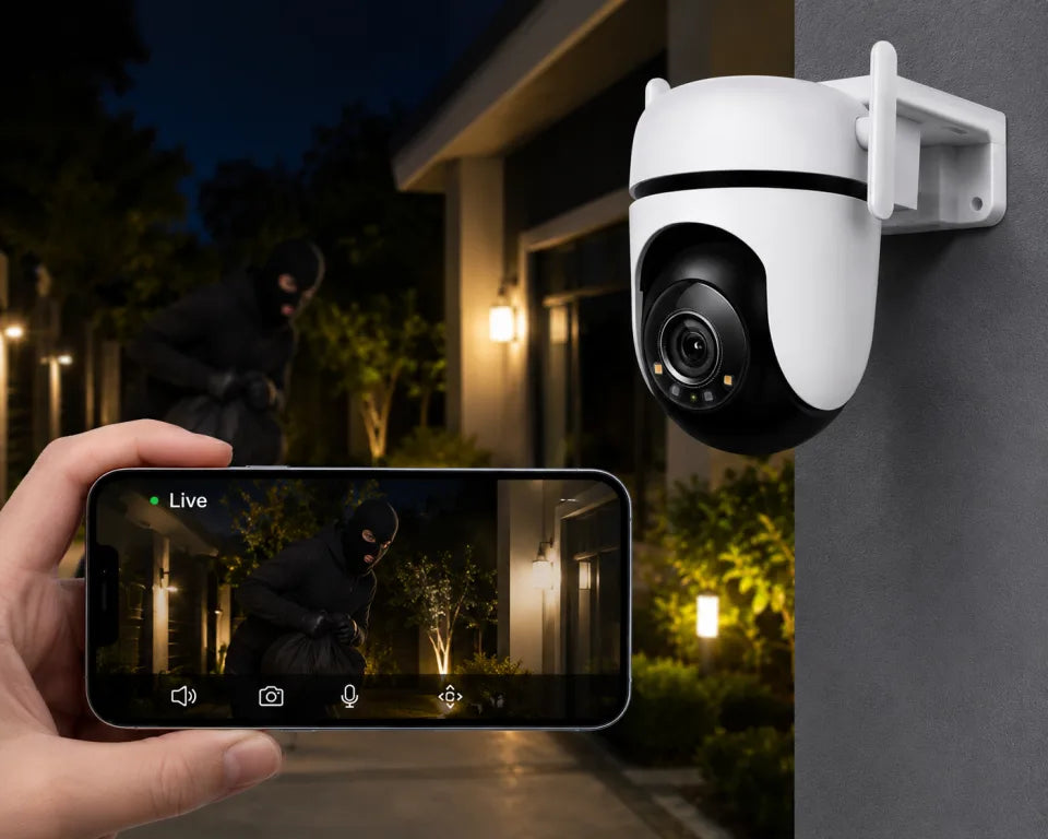 2K Outdoor Pan & Tilt Smart WiFi Security Camera with Color Night Vision