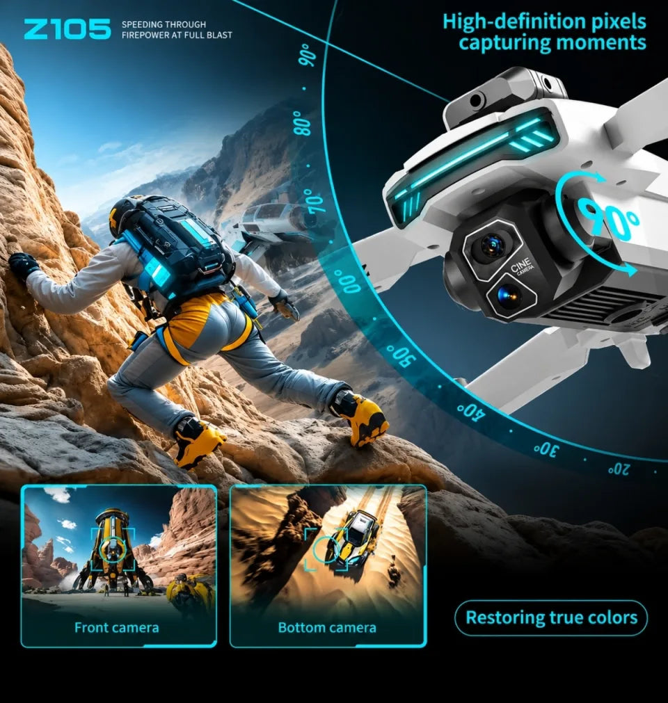 Z105 HD Optical Flow Drone with Dual Camera & 90° Adjustable Lens