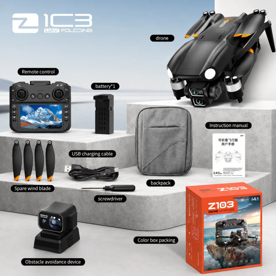 Z103 8K Foldable GPS Smart Drone Complete Kit with Screen Controller & Obstacle Avoidance