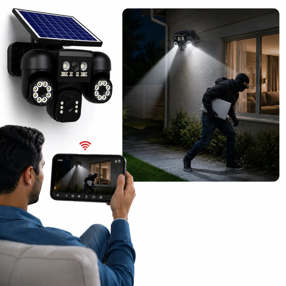 iHome 09 WiFi 3 Lens Solar Outdoor Security Camera – 2K HD | IP66 Waterproof | Motion Detection
