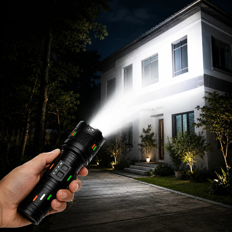 360 Powerful LED Flashlight 60000mAh Rechargeable Tactical Torch – Super Bright Searchlight