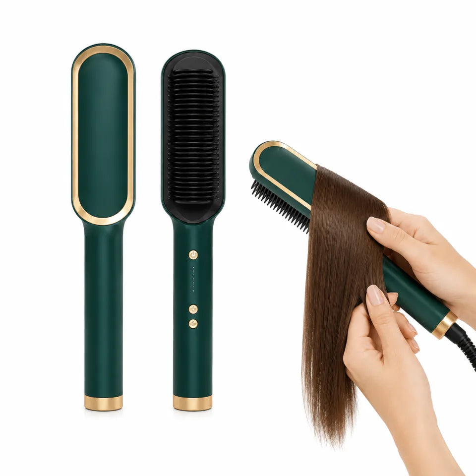 Professional Electric Hair Straightening Comb Brush – 5 Heat Levels (Green)