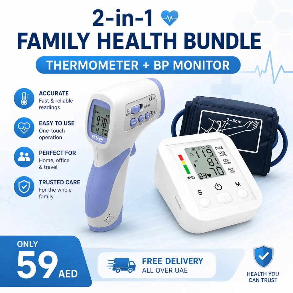2-in-1 Home Health Combo – Infrared Thermometer & Digital Blood Pressure Monitor
