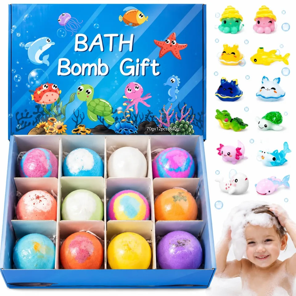 12-Piece Kids Bath Bomb Gift Set – Colorful Fizzy Bath Balls for Children