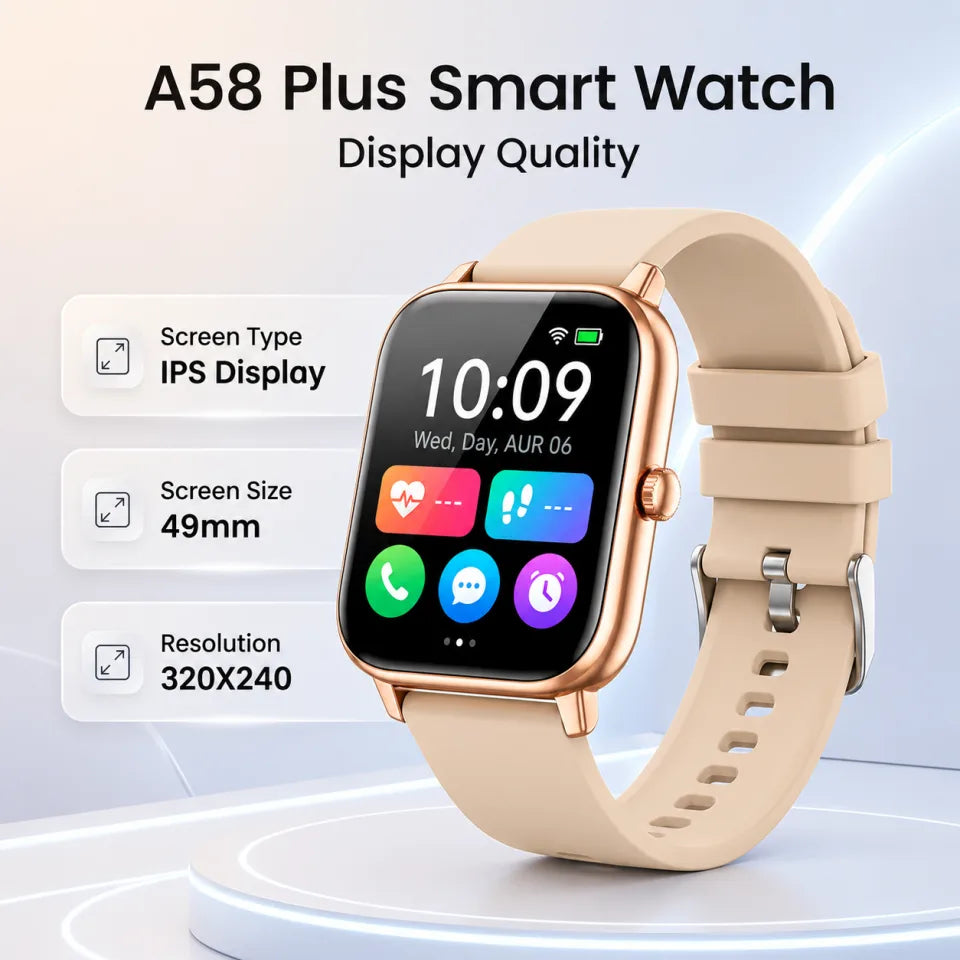 A58 Plus Smart Watch & Luxury Jewelry Gift Set – Beige Edition