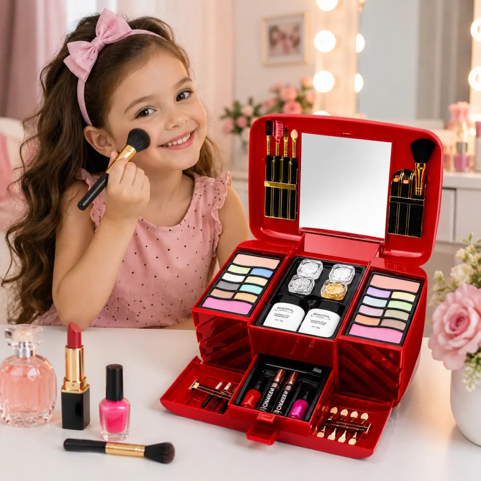 Luxury All-in-One Kids Makeup Kit with Portable Vanity Case & Mirror