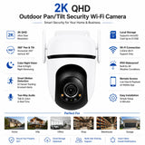 2K Outdoor Pan & Tilt Smart WiFi Security Camera with Color Night Vision